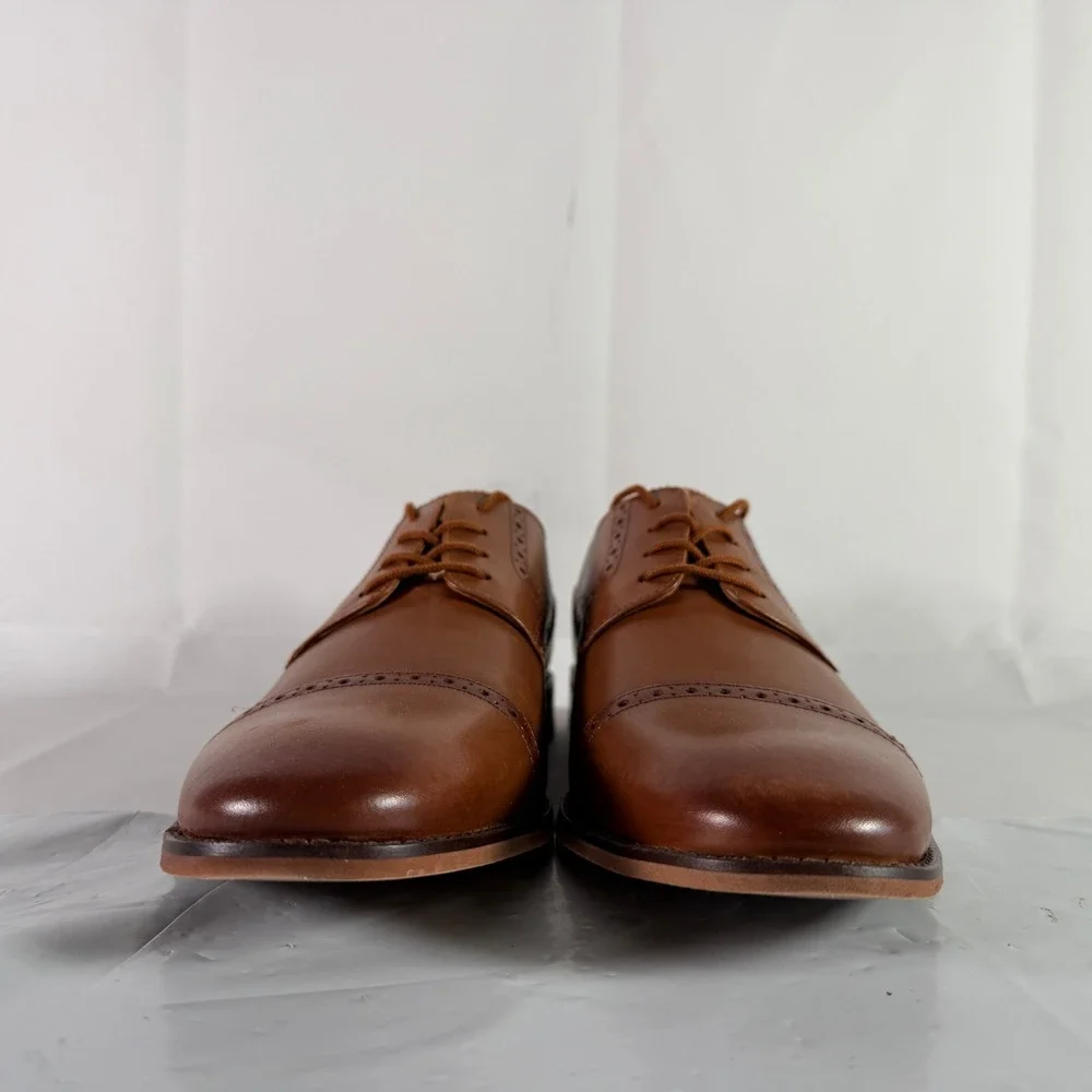 Bostonian Lamont Cap Mens 9.5 M Tan Leather Oxford Brogue Dress Shoes New